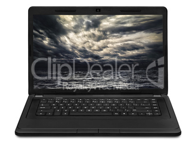 stormy sea landscape on laptop screen