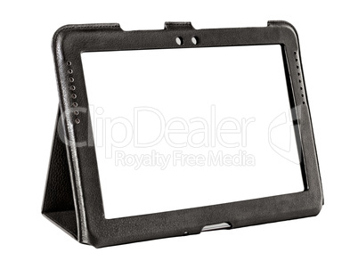 tablet in a leather case