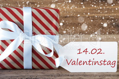 Present With Snowflakes, Text Valentinstag Means Valentines Day
