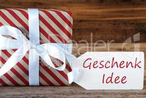 Present With Label, Geschenk Idee Means Gift Idea