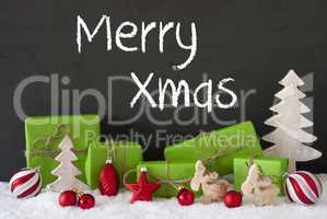 Christmas Decoration, Cement, Snow, Text Merry Xmas