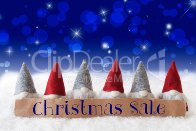 Gnomes, Blue Background, Bokeh, Stars, Text Christmas Sale