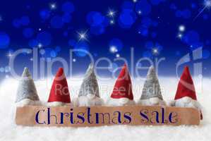 Gnomes, Blue Background, Bokeh, Stars, Text Christmas Sale