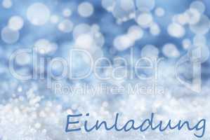 Blue Bokeh Christmas Background, Snow, Einladung Means Invitation