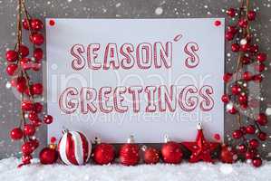 Label, Snowflakes, Christmas Balls, Text Seasons Greetings