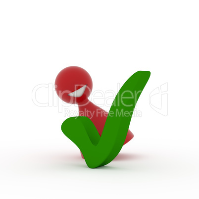 Red character with a green check mark