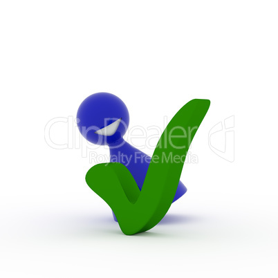 Blue character with a green check mark