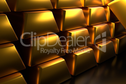 Close up of stacked gold bars