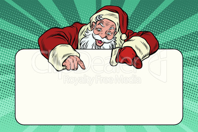 Santa Claus character shows on the banner copy space