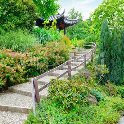 stone staircase in beautiful summer park