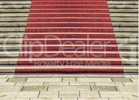 Vintage looking Red carpet on stairway