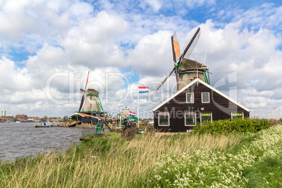 Traditional Dutch windmills at Zaanse Schans, Amsterdam