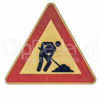 Vintage looking Road works sign isolated