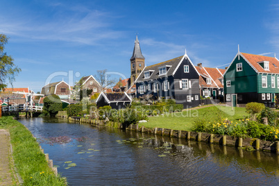 Panoramic shot of village Marken in Netherlands