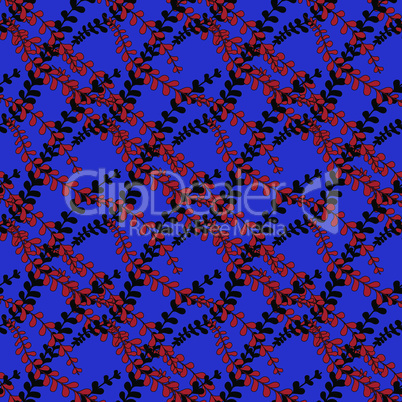 Red and Black Leaves on Blue Seamless Pattern