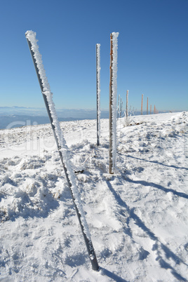 Row of frozen pilars, vertical orientation