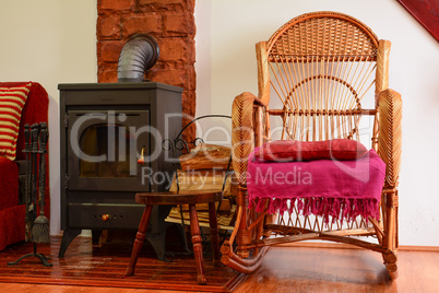 Resting corner with wicker chair