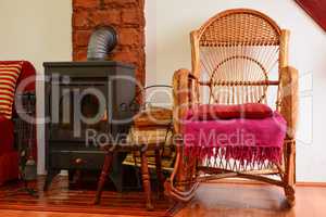 Resting corner with wicker chair