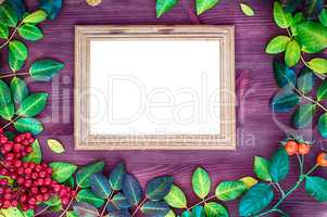 Empty wooden frame with eblym background for an inscription