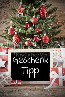 Nostalgic Christmas Tree With Geschenk Tipp Means Gift Tip