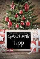 Nostalgic Christmas Tree With Geschenk Tipp Means Gift Tip