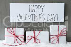 White Gift On Snow, Text Happy Valentines Day