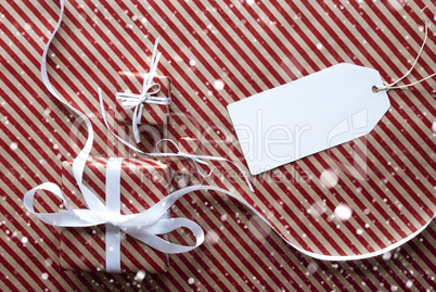 Gifts With Label, Snowflakes, Copy Space