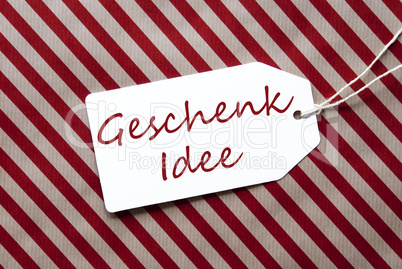 Label On Red Wrapping Paper, Geschenk Idee Means Gift Idea
