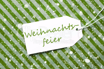 Label, Green Wrapping Paper, Weihnachtsfeier Means Christmas Party, Snowflakes