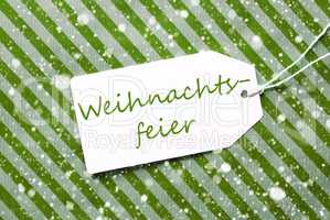 Label, Green Wrapping Paper, Weihnachtsfeier Means Christmas Party, Snowflakes