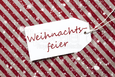 Label, Red Wrapping Paper, Weihnachtsfeier Means Christmas Party, Snowflakes
