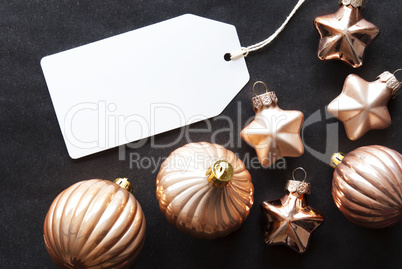 Bronze Christmas Tree Balls, Label With Copy Space