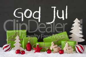 Decoration, Cement, Snow, God Jul Means Merry Christmas