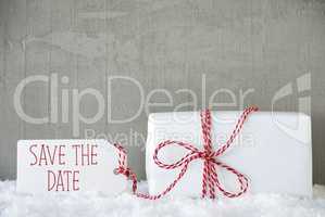One Gift, Urban Cement Background, English Text Save The Date