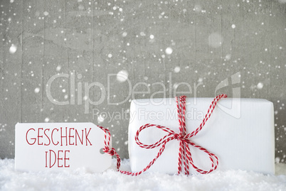 Cement Background With Snowflakes, Geschenk Idee Means Gift Idea