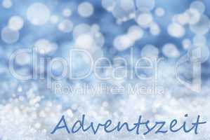 Blue Bokeh Christmas Background, Snow, Adventszeit Means Advent Season