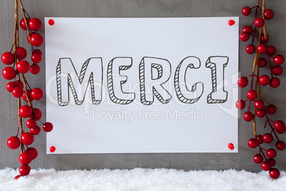 Label, Snow, Christmas Decoration, Merci Means Thank You