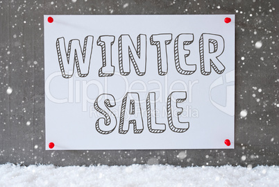 Label On Cement Wall, Snowflakes, Text Winter Sale