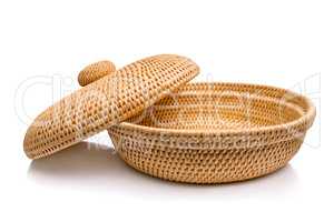 Wicker basket with lid, isolated on white