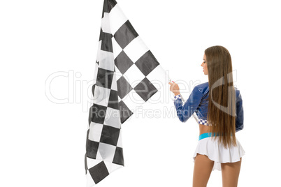 Attractive brunette posing with checkered flag