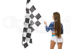 Attractive brunette posing with checkered flag