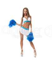 Cheerleading. Sexy brunette posing with pom poms