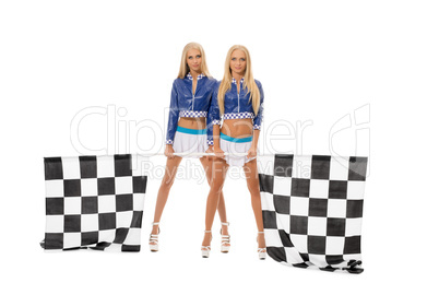 Image of sexy young blondes posing as race girls
