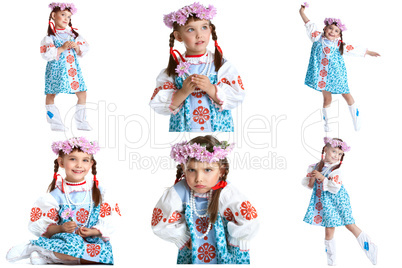 Collage of adorable little dancer in folk dress