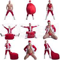 Collage of sexy guy dressed as Santa Claus