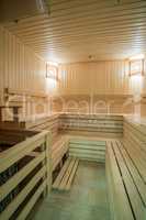 Sauna. Image of wooden steam room with seats