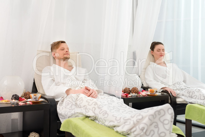 In spa. Photo of relaxed and satisfied clients