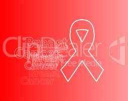 Realistic pink ribbon, breast cancer awareness symbol, on light red background.