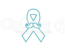 Prostate cancer ribbon awareness on white background. Light blue ribbon with mustache. Graves Disease