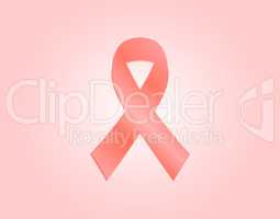 Realistic pink ribbon, breast cancer awareness symbol, on pink background.